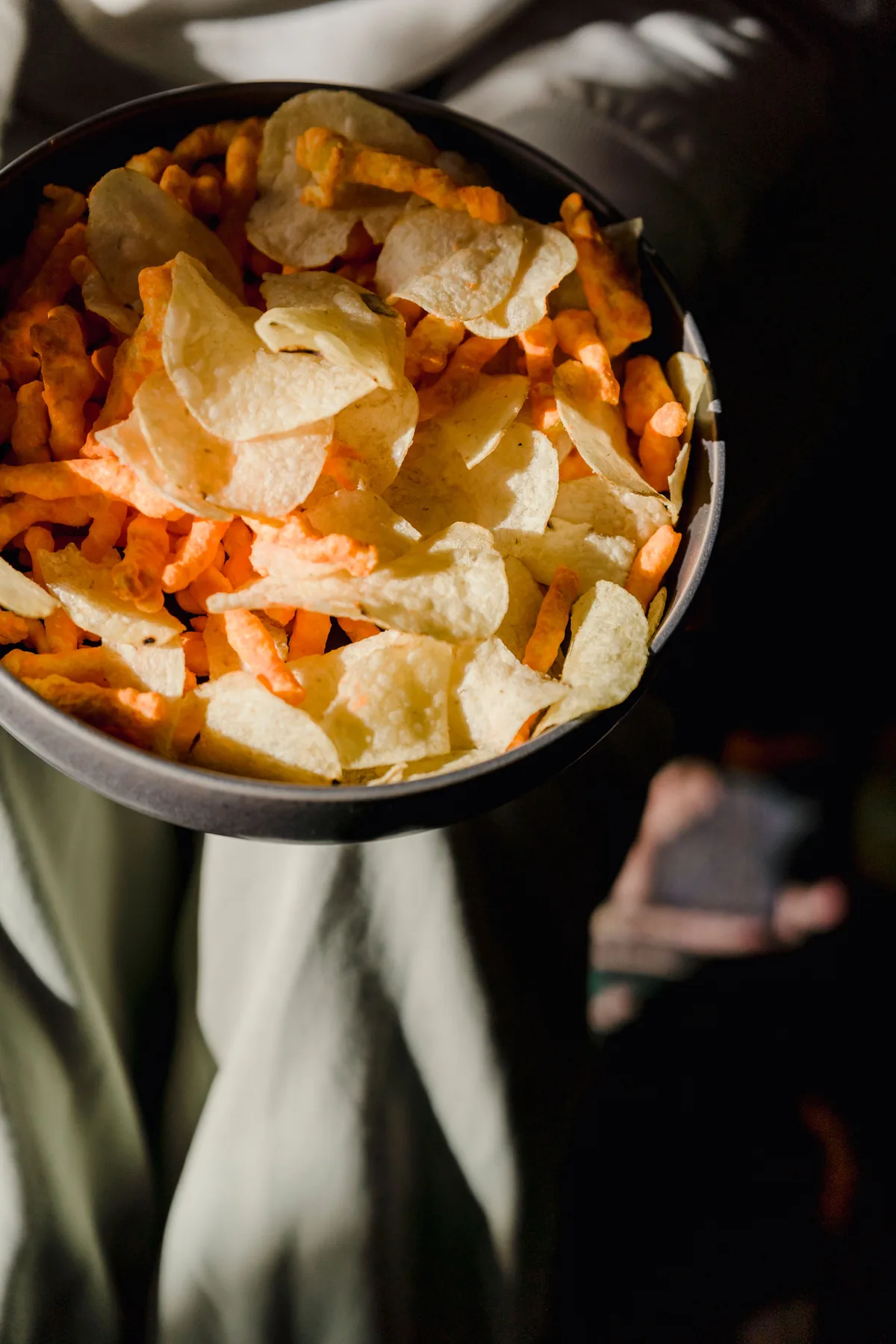 Bowl of crisp snack chips